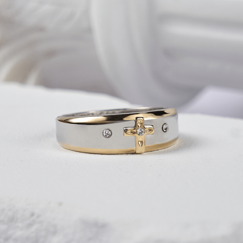 FREE Today: Modern Style Two-tone Gold Cross Alloy Ring-With God All Things Are Possible - image 2