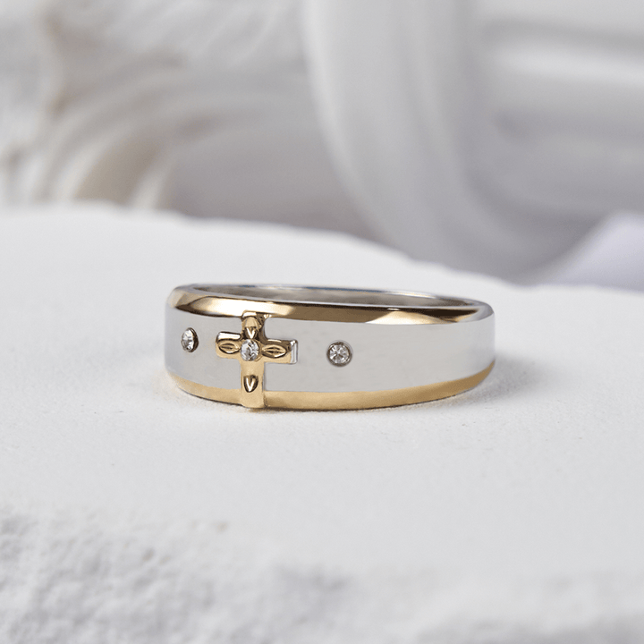 FREE Today: Modern Style Two-tone Gold Cross Alloy Ring-With God All Things Are Possible - image 6