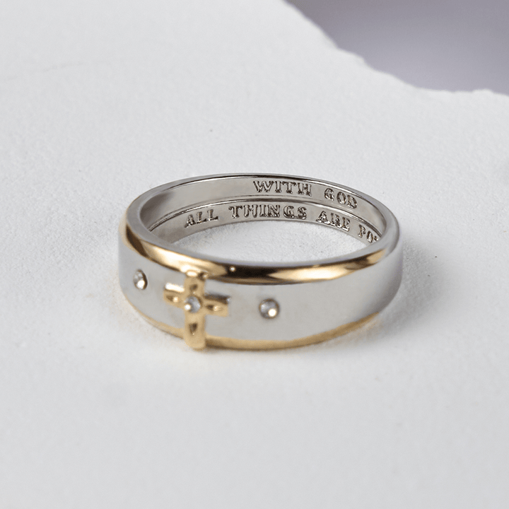 FREE Today: Modern Style Two-tone Gold Cross Alloy Ring-With God All Things Are Possible