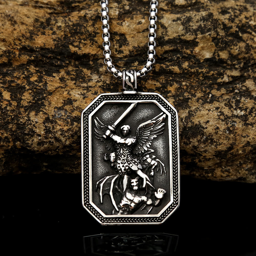 FREE Today: Retro Style Archangel St. Micheal Protect Us Crafted Stainless Steel Pendant Necklace