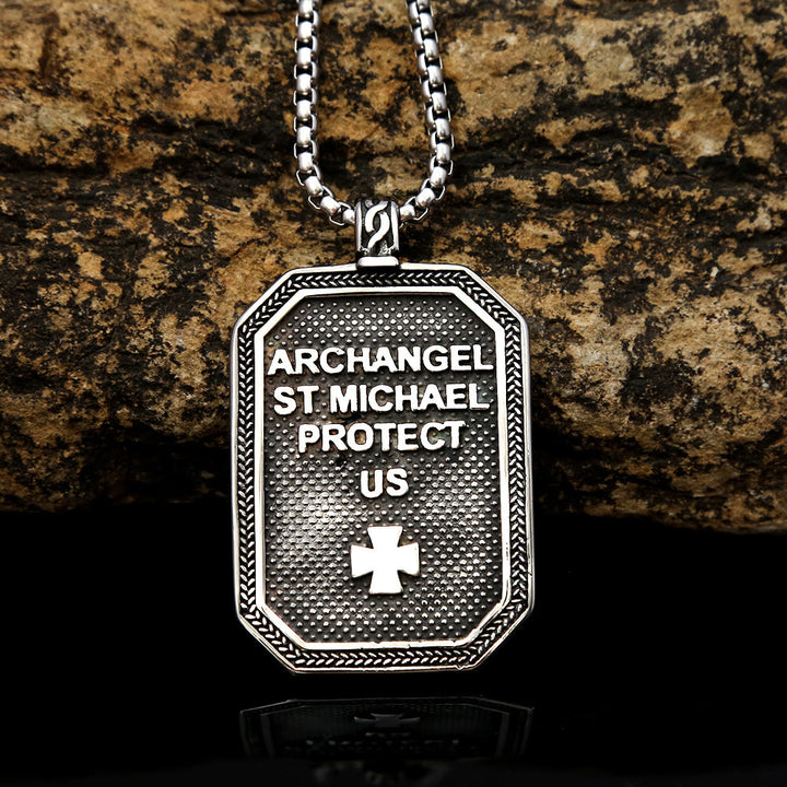 Christianartworkshop Retro Style Archangel St. Micheal Protect Us Crafted Stainless Steel Pendant Necklace