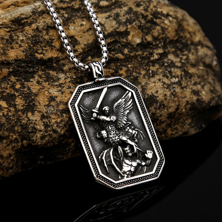 FREE Today: Retro Style Archangel St. Micheal Protect Us Crafted Stainless Steel Pendant Necklace