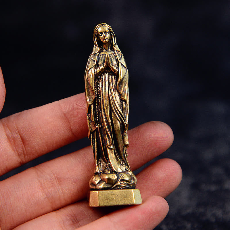 Christianartworkshop Classic Style Exquisite Brass Our Lady Pray For Us Virgin Mary Statue Ornament