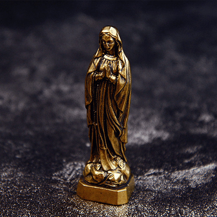 Christianartworkshop Classic Style Exquisite Brass Our Lady Pray For Us Virgin Mary Statue Ornament