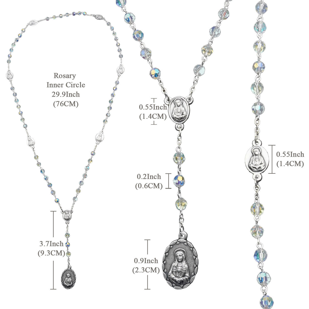 Christianartworkshop Virgin Mary of 6 mm Polyhedron Clear Crystal Alloy Chain Rosary