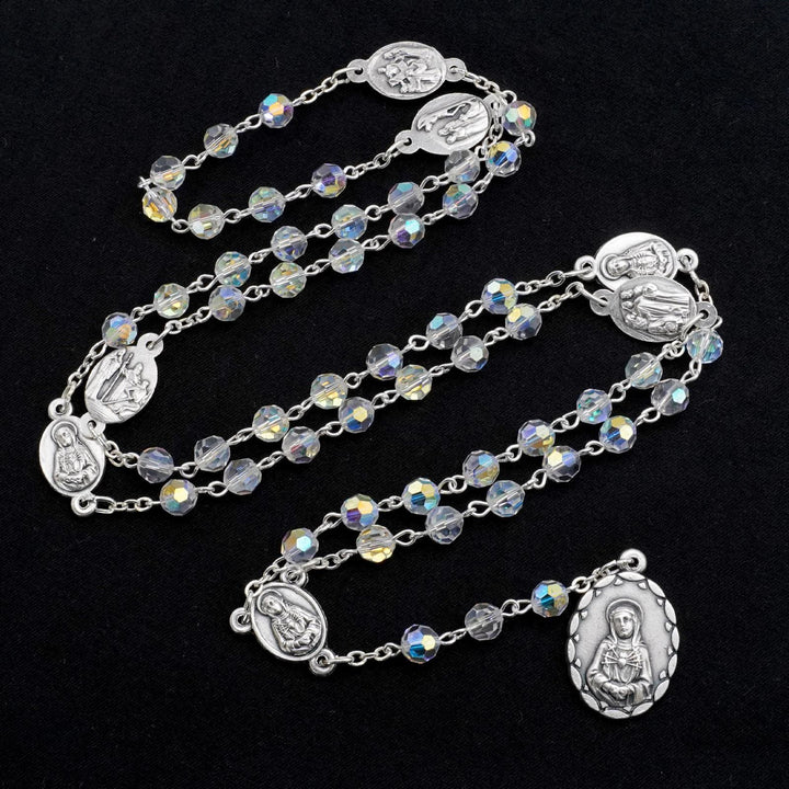 Christianartworkshop Virgin Mary of 6 mm Polyhedron Clear Crystal Alloy Chain Rosary