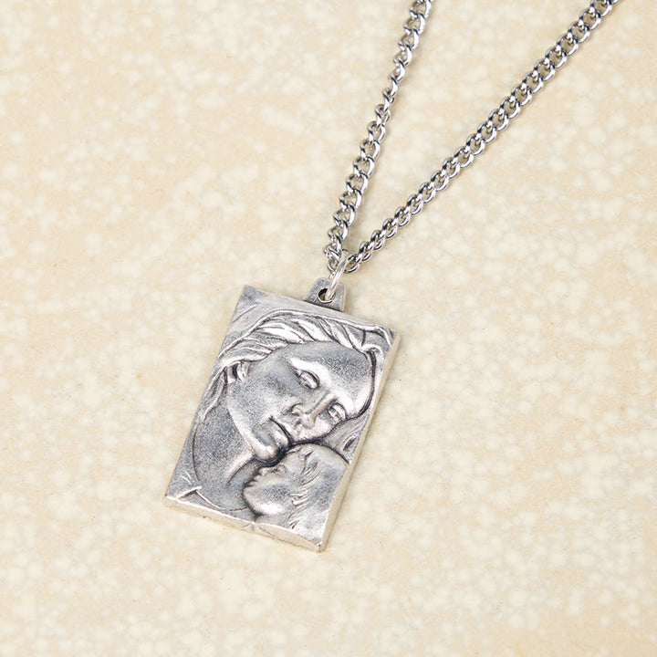 Christianartworkshop Classic Style Madonna And Child Crafted Embossed Amulet Pendant Necklace