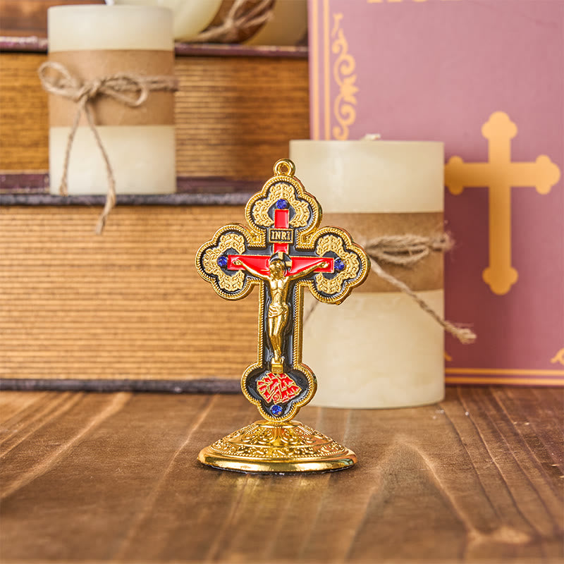 Christianartworkshop Retro Classic Style Radiant Ornate Crucifix Stand Desktop Ornaments