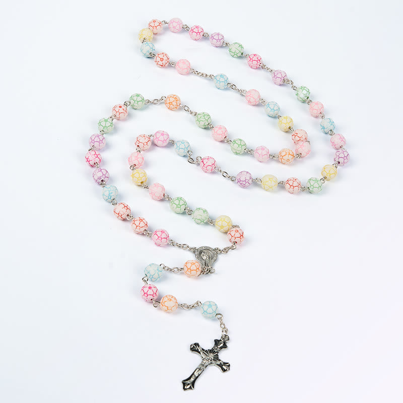 Christianartworkshop Virgin Mary & Crucifix of 8 mm Round Multicolor Polymer Clay Alloy Chain Rosary
