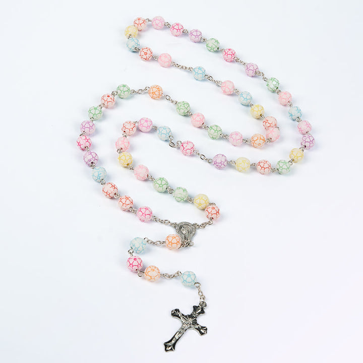 Christianartworkshop Virgin Mary & Crucifix of 8 mm Round Multicolor Polymer Clay Alloy Chain Rosary