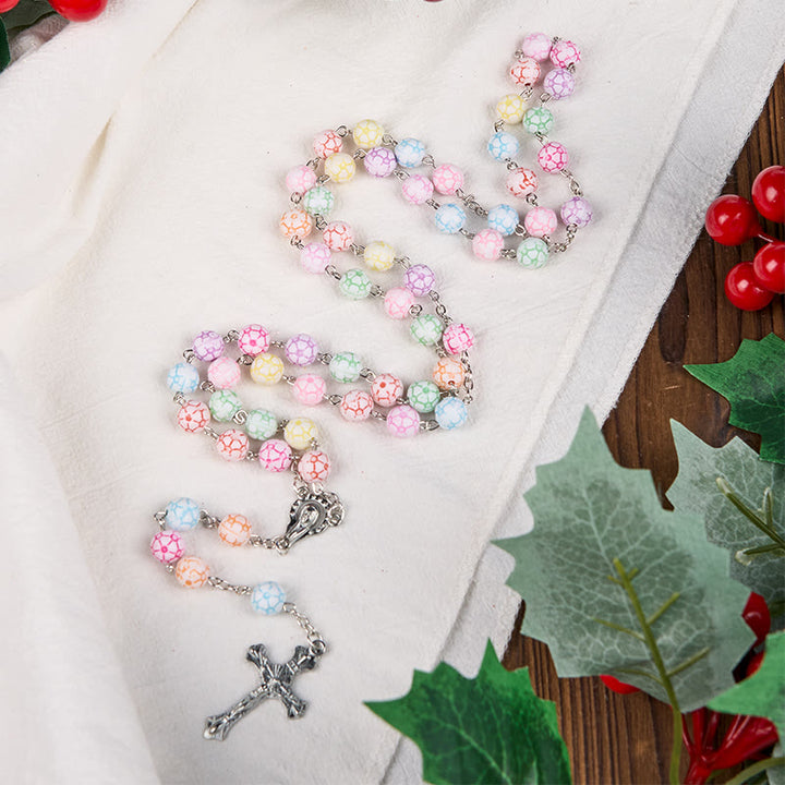 Christianartworkshop Virgin Mary & Crucifix of 8 mm Round Multicolor Polymer Clay Alloy Chain Rosary