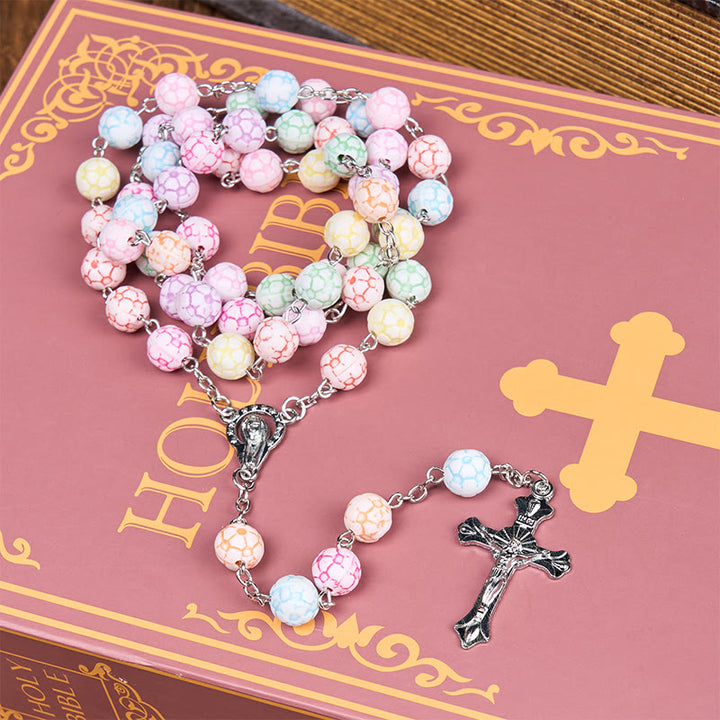 Christianartworkshop Virgin Mary & Crucifix of 8 mm Round Multicolor Polymer Clay Alloy Chain Rosary
