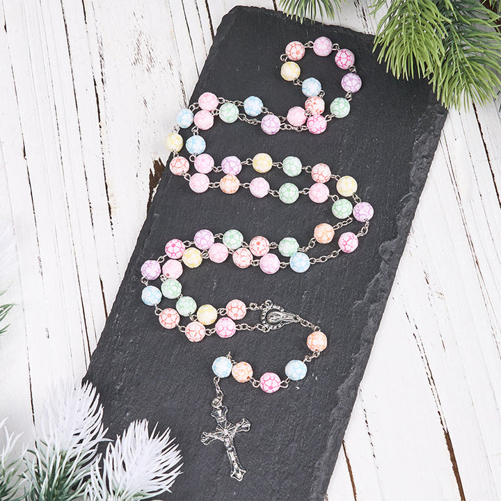 Christianartworkshop Virgin Mary & Crucifix of 8 mm Round Multicolor Polymer Clay Alloy Chain Rosary