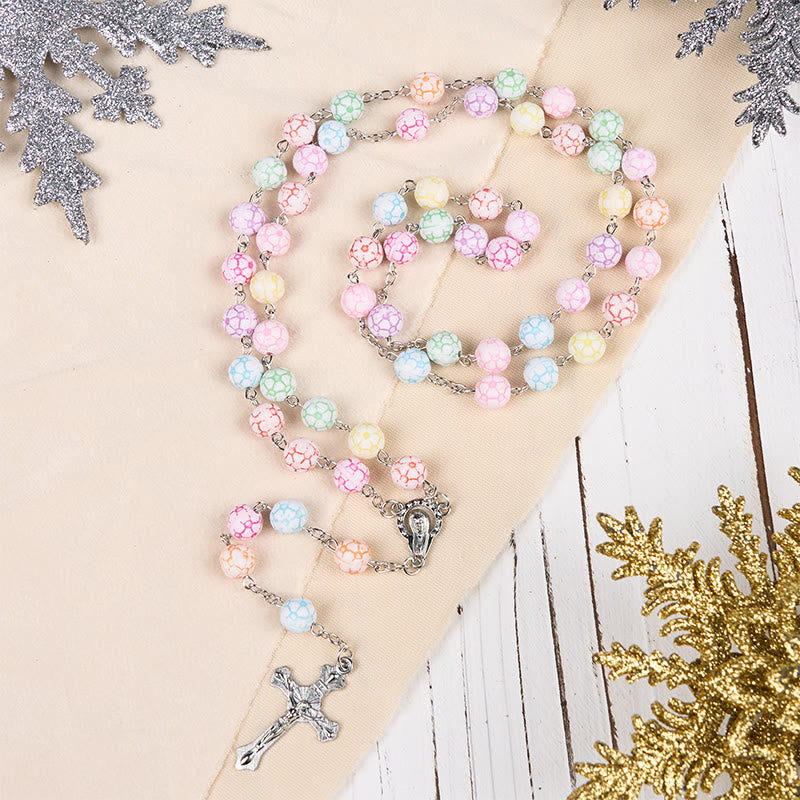 Christianartworkshop Virgin Mary & Crucifix of 8 mm Round Multicolor Polymer Clay Alloy Chain Rosary