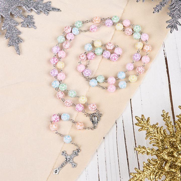 Christianartworkshop Virgin Mary & Crucifix of 8 mm Round Multicolor Polymer Clay Alloy Chain Rosary
