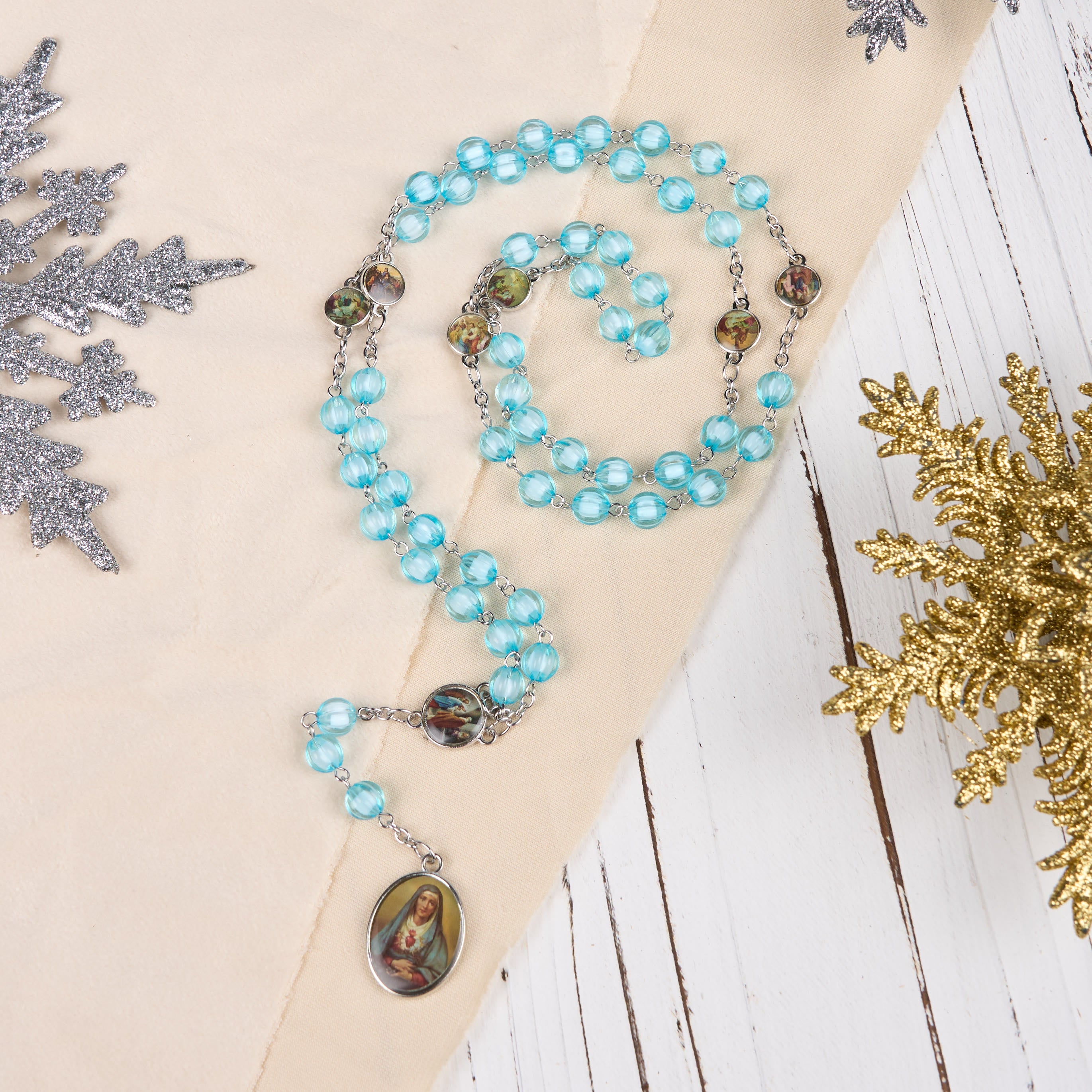 Christianartworkshop Seven Sorrow of 8 mm Round Blue Acrylic Alloy