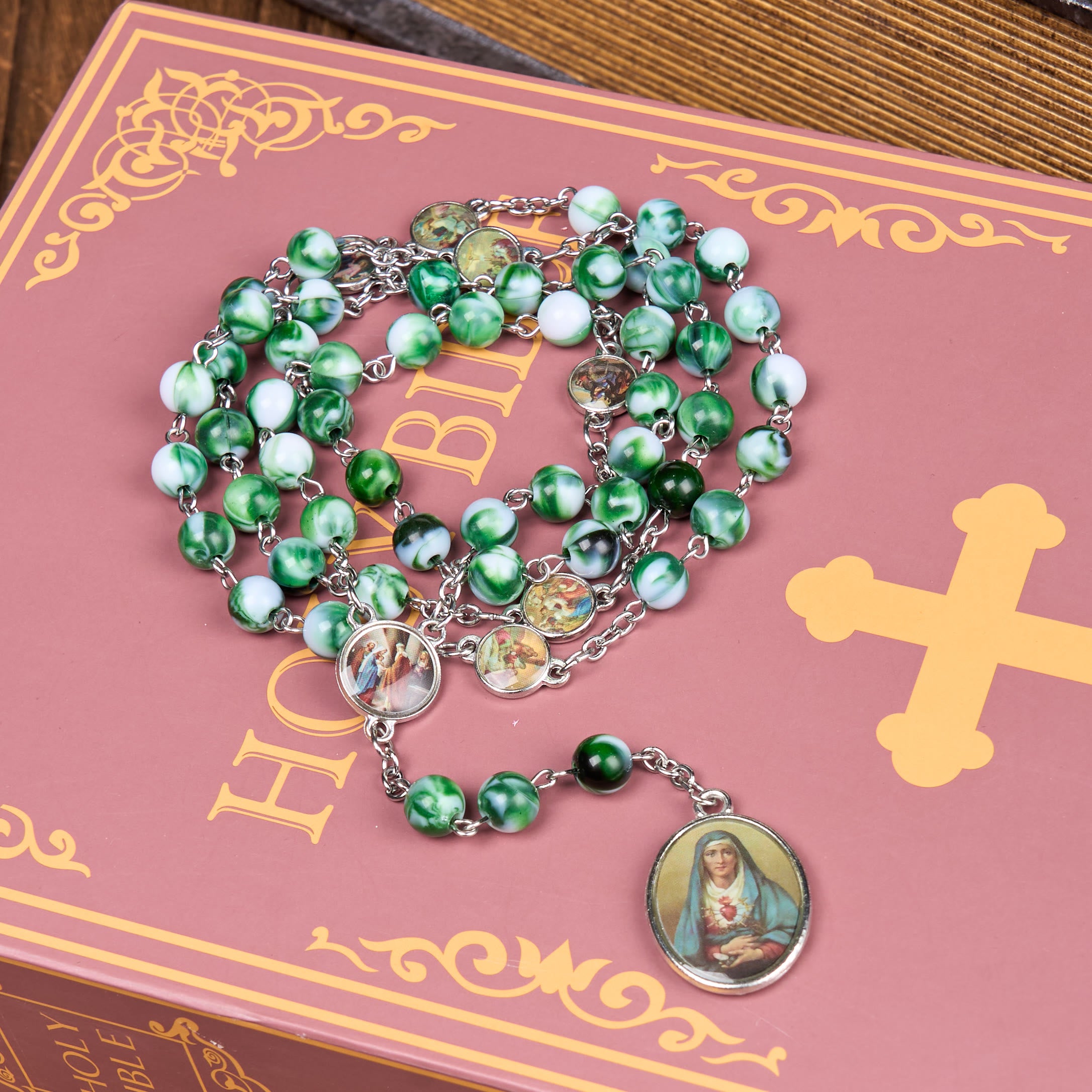 Christianartworkshop Seven Sorrows 8mm Blue/Green Acrylic Rosary