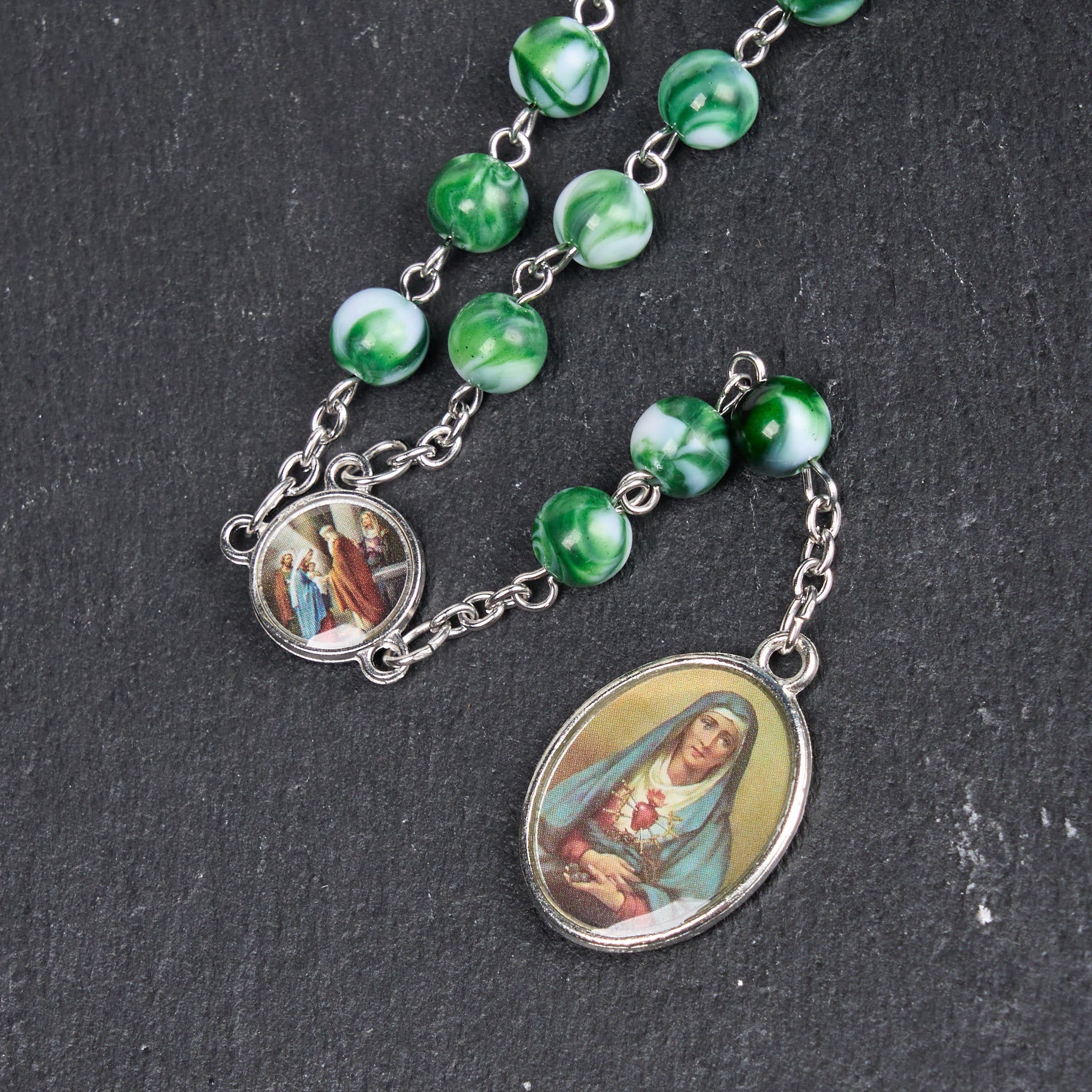 Christianartworkshop Seven Sorrows 8mm Blue/Green Acrylic Rosary