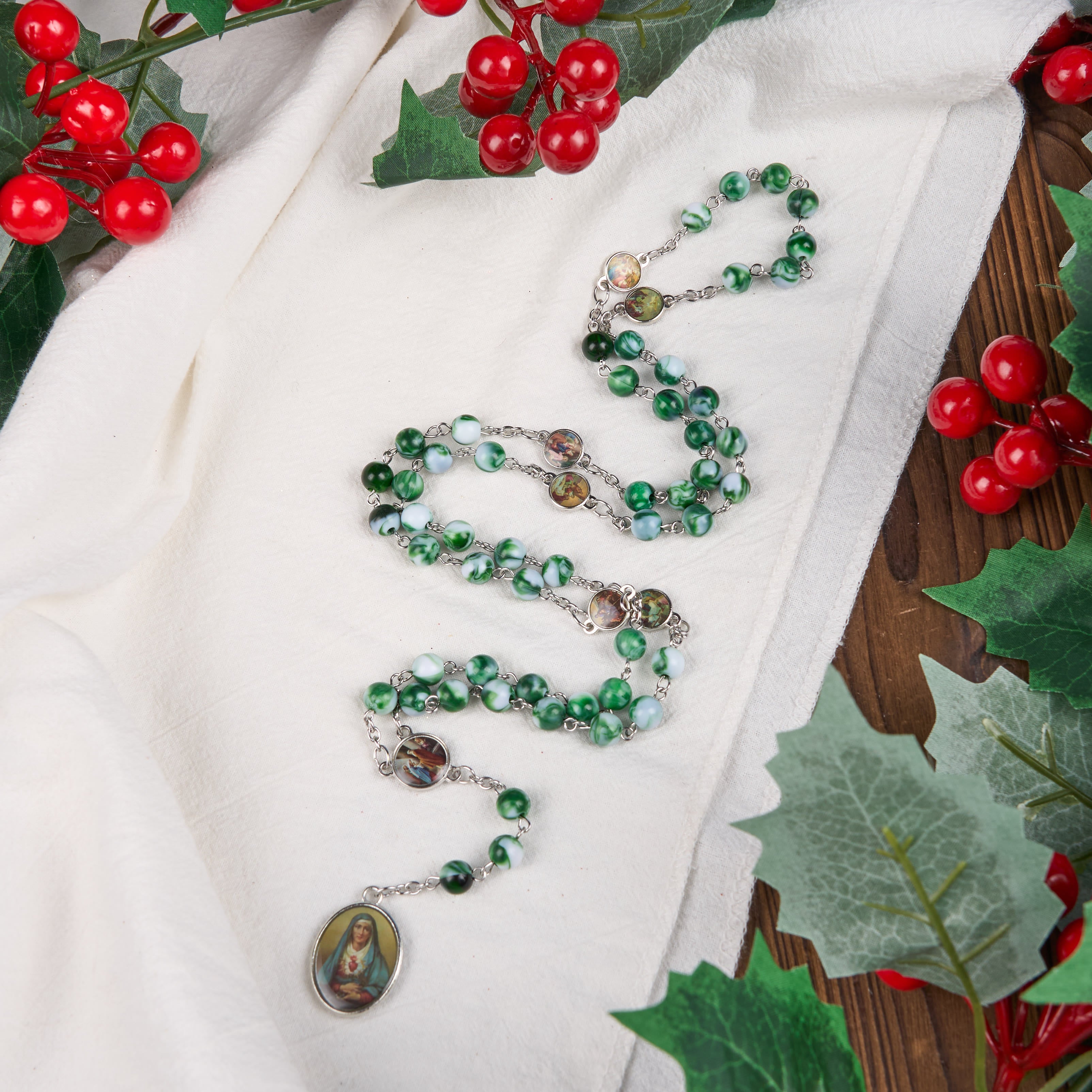 Christianartworkshop Seven Sorrows 8mm Blue/Green Acrylic Rosary