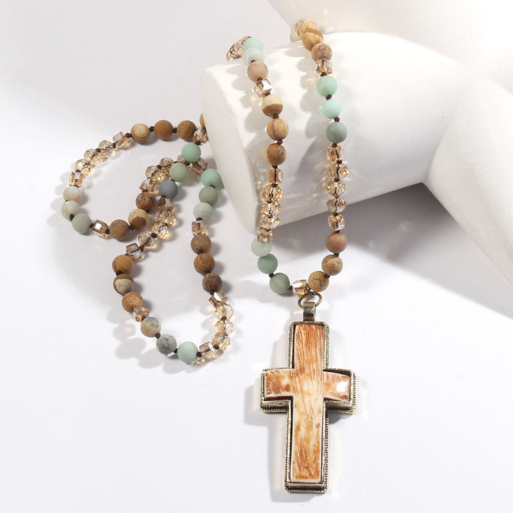 Christianartworkshop Classic Style Graceful Devotion Beaded Cross Necklace