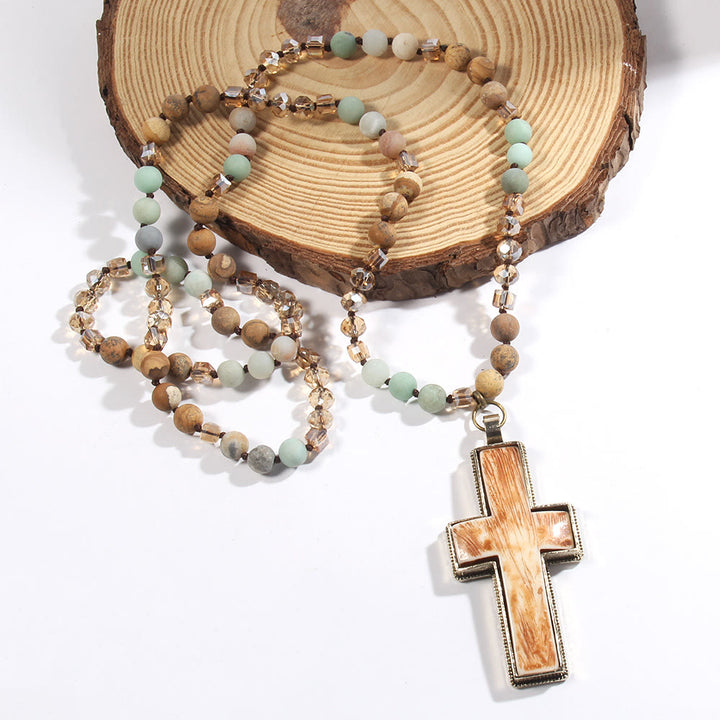 Christianartworkshop Classic Style Graceful Devotion Beaded Cross Necklace