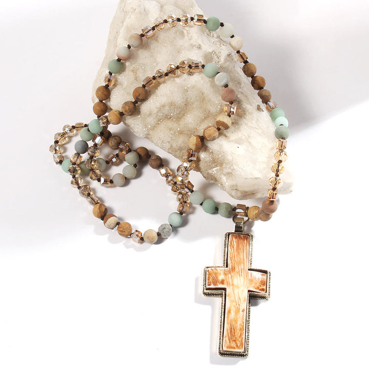 Christianartworkshop Classic Style Graceful Devotion Beaded Cross Necklace