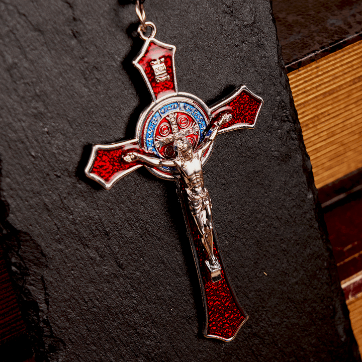 Christianartworkshop Classic Style Red/Blue Crafted Crucifix Big Size Pendant Necklace(5 color) - Silver-red - Bead Chain - image 13