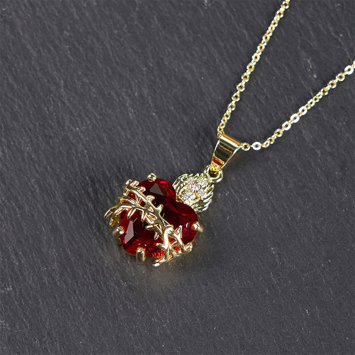 Christianartworkshop FAITH AS YOUR ARMOR: Red Gemstones Sacred Heart of Jesus Pendant Necklace