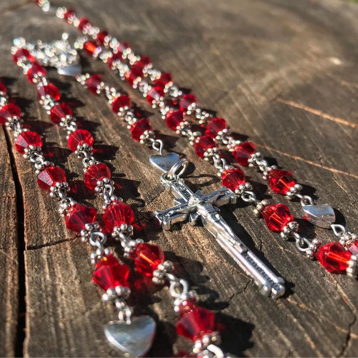 FREE Today: Miraculous Medal & Crucifix of 6 mm Polyhedron Red Glass Alloy Chain Rosary