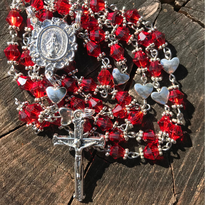 FREE Today: Miraculous Medal & Crucifix of 6 mm Polyhedron Red Glass Alloy Chain Rosary