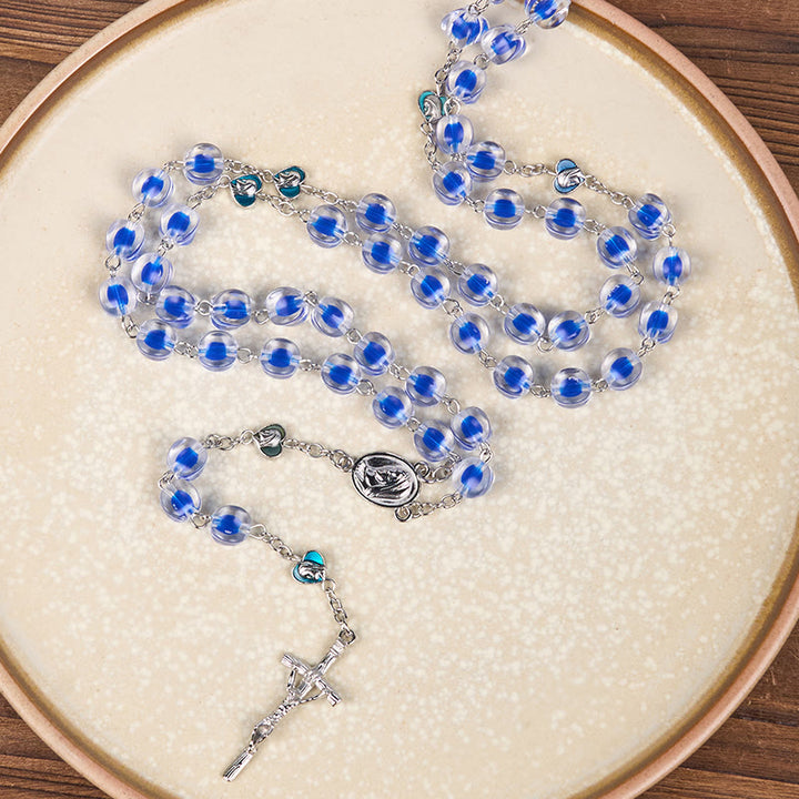 Christianartworkshop Our Lady & Crucifix of 10mm Polyhedron Blue Acrylic Alloy Chain Rosary