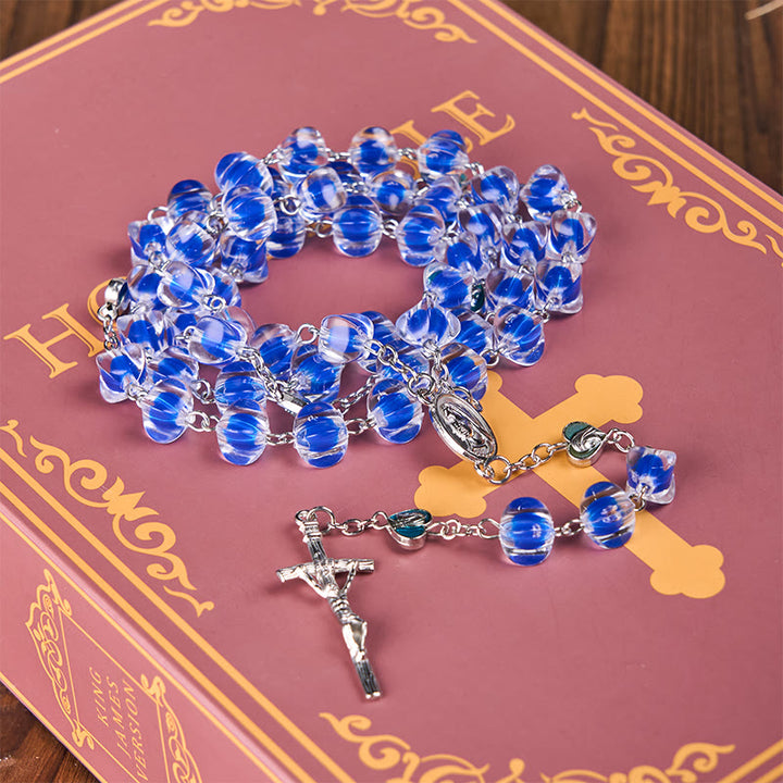 FREE Today: Our Lady & Crucifix of 10mm Polyhedron Blue Acrylic Alloy Chain Rosary