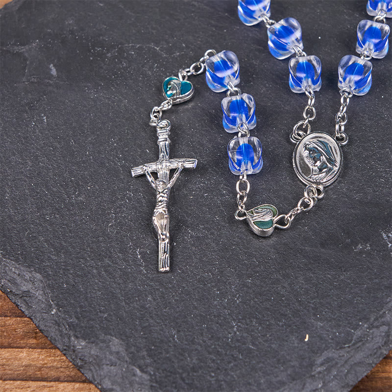 Christianartworkshop Our Lady & Crucifix of 10mm Polyhedron Blue Acrylic Alloy Chain Rosary