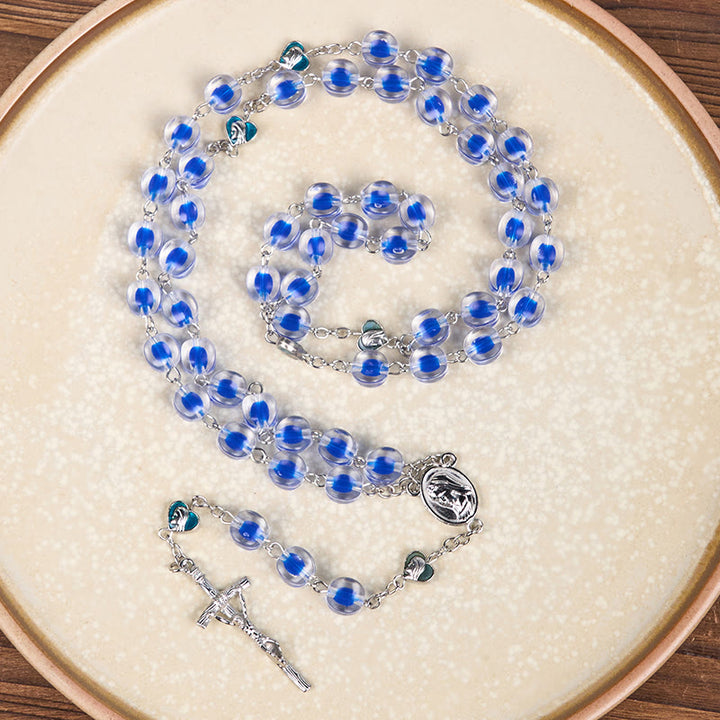 FREE Today: Our Lady & Crucifix of 10mm Polyhedron Blue Acrylic Alloy Chain Rosary