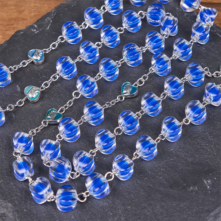 Christianartworkshop Our Lady & Crucifix of 10mm Polyhedron Blue Acrylic Alloy Chain Rosary