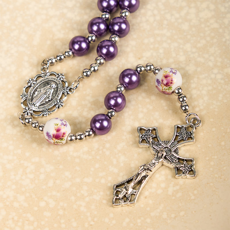 FREE Today: Miraculous Medal & Crucifix of 10mm Round Multicolor Pearl/Ceramics Rosary