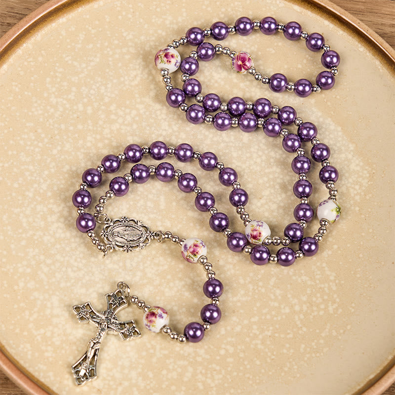 FREE Today: Miraculous Medal & Crucifix of 10mm Round Multicolor Pearl/Ceramics Rosary