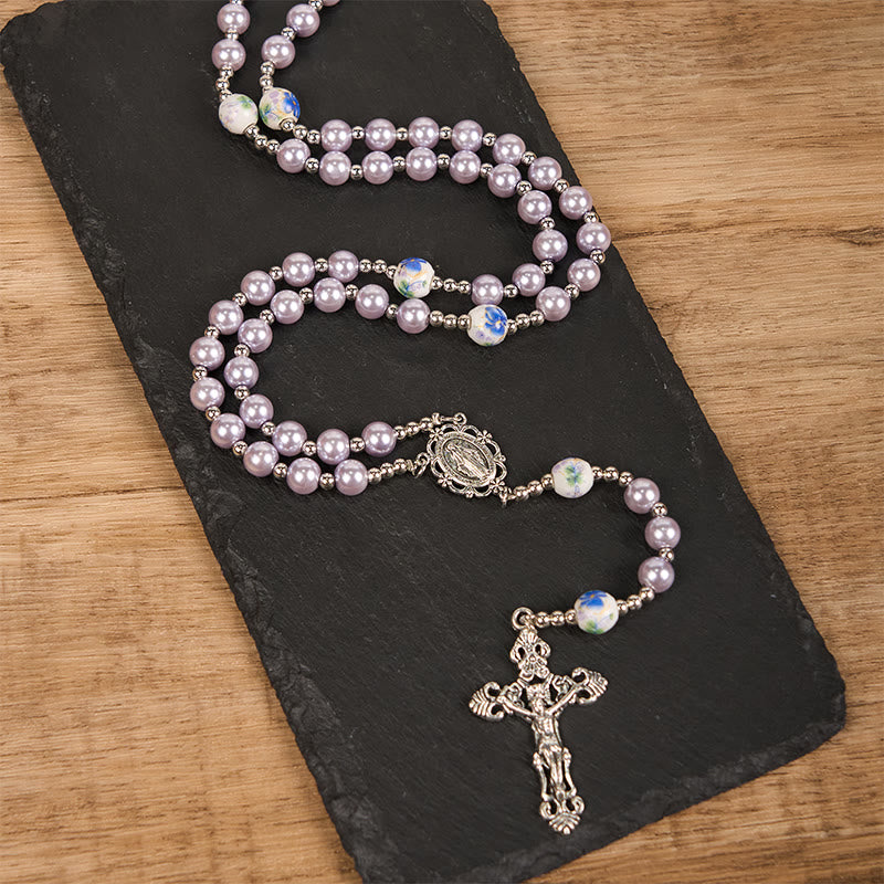 FREE Today: Miraculous Medal & Crucifix of 10mm Round Multicolor Pearl/Ceramics Rosary