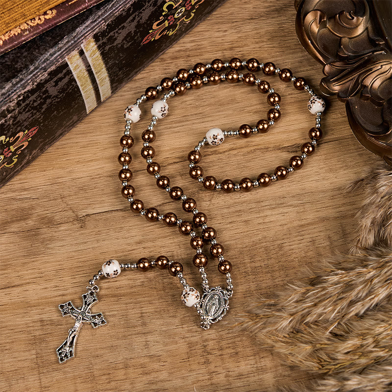 FREE Today: Miraculous Medal & Crucifix of 10mm Round Multicolor Pearl/Ceramics Rosary