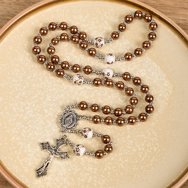 FREE Today: Miraculous Medal & Crucifix of 10mm Round Multicolor Pearl/Ceramics Rosary