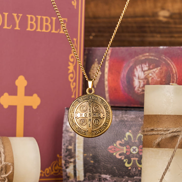 Christianartworkshop Classic Style Crafted St. Benedict Symbol Pendant Necklace(3 color)