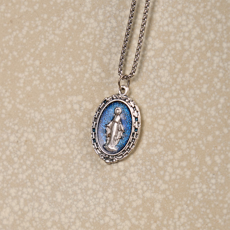 FREE Today: Classic Style Crafted Holy Miraculous Medal Enamel Relief Pendant Necklace