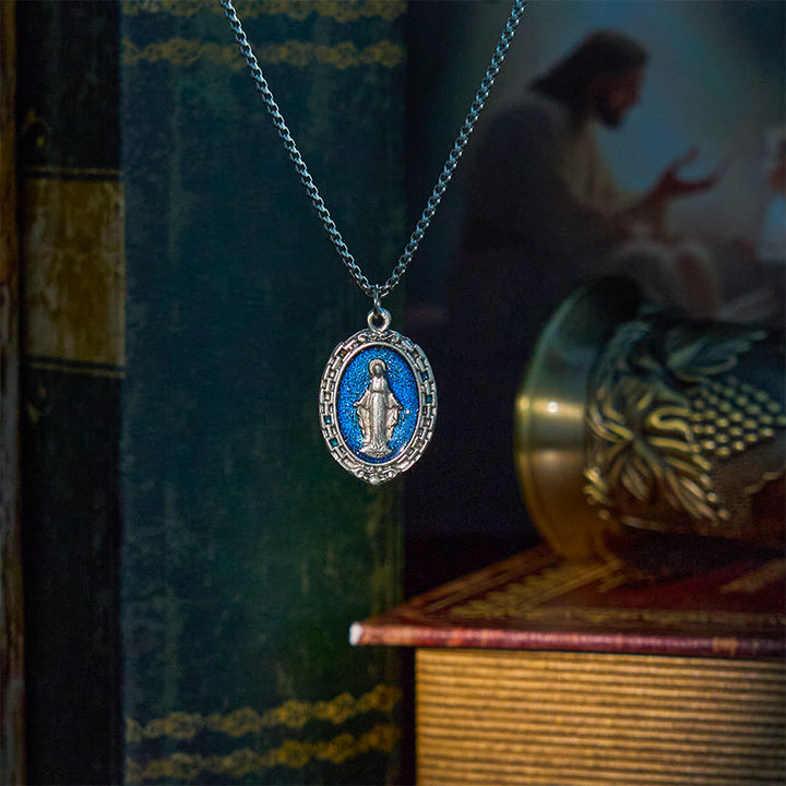 FREE Today: Classic Style Crafted Holy Miraculous Medal Enamel Relief Pendant Necklace