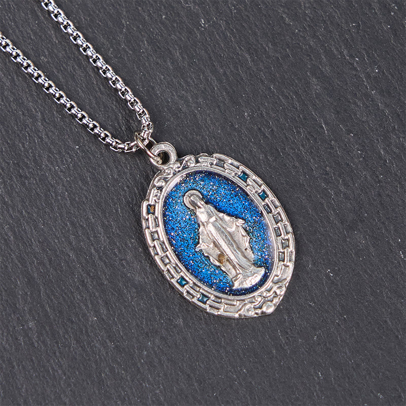 FREE Today: Classic Style Crafted Holy Miraculous Medal Enamel Relief Pendant Necklace