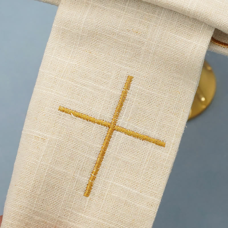 Christianartworkshop Classic Style Golden Cross Embroidered  Elegant Religious Altar Linen Set