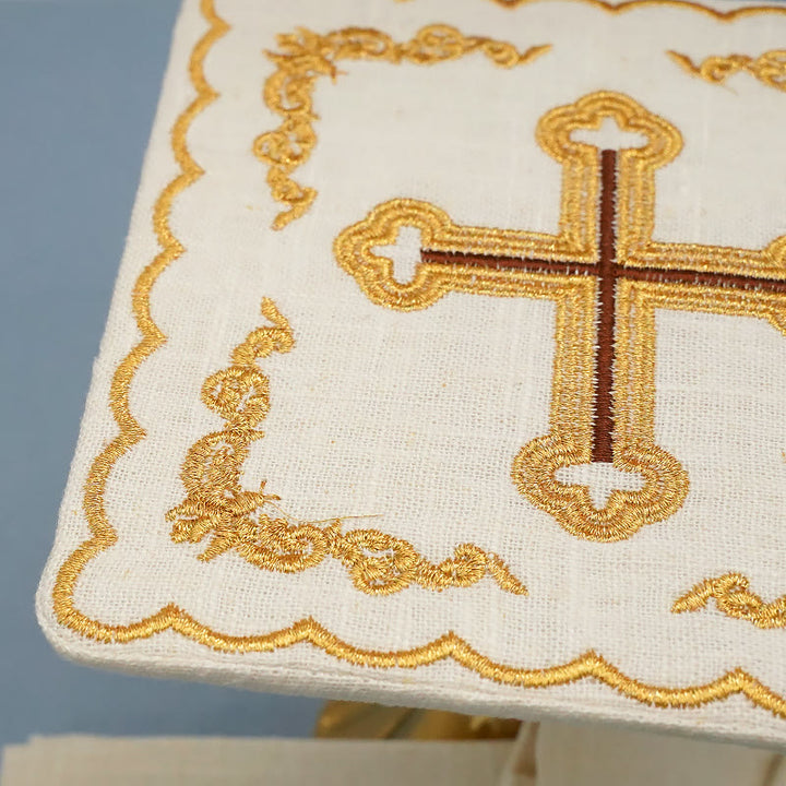 Christianartworkshop Classic Style Golden Cross Embroidered  Elegant Religious Altar Linen Set