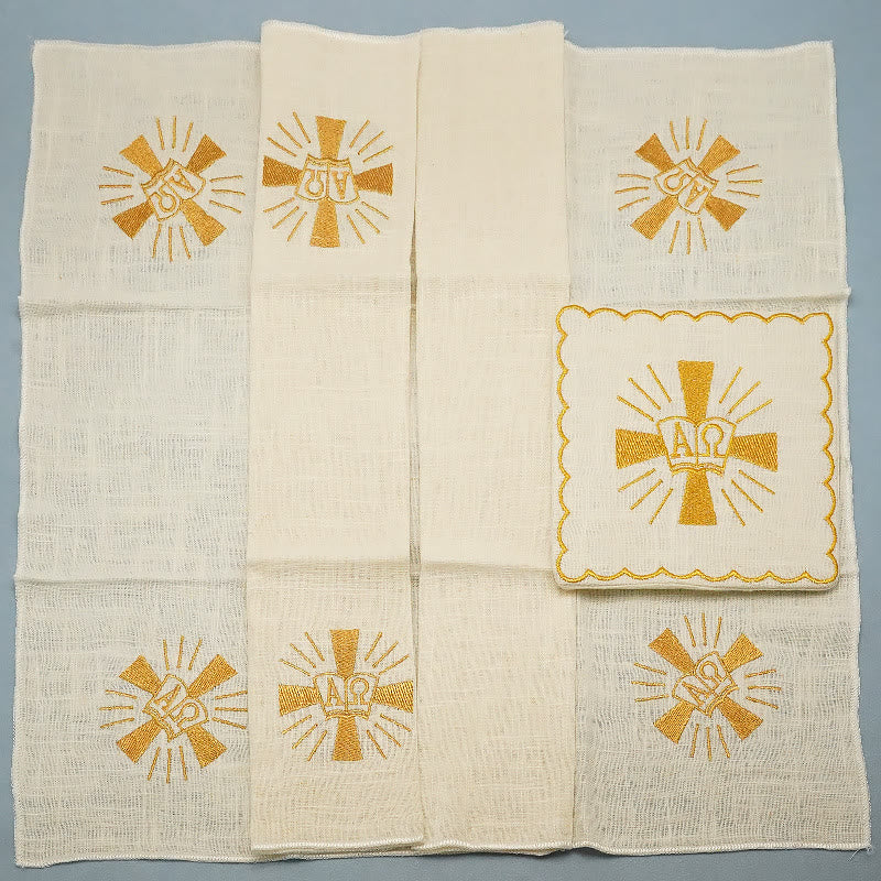 Christianartworkshop Classic Style Golden Shining Grace Cross Altar Linen Set