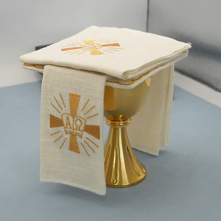 Christianartworkshop Classic Style Golden Shining Grace Cross Altar Linen Set