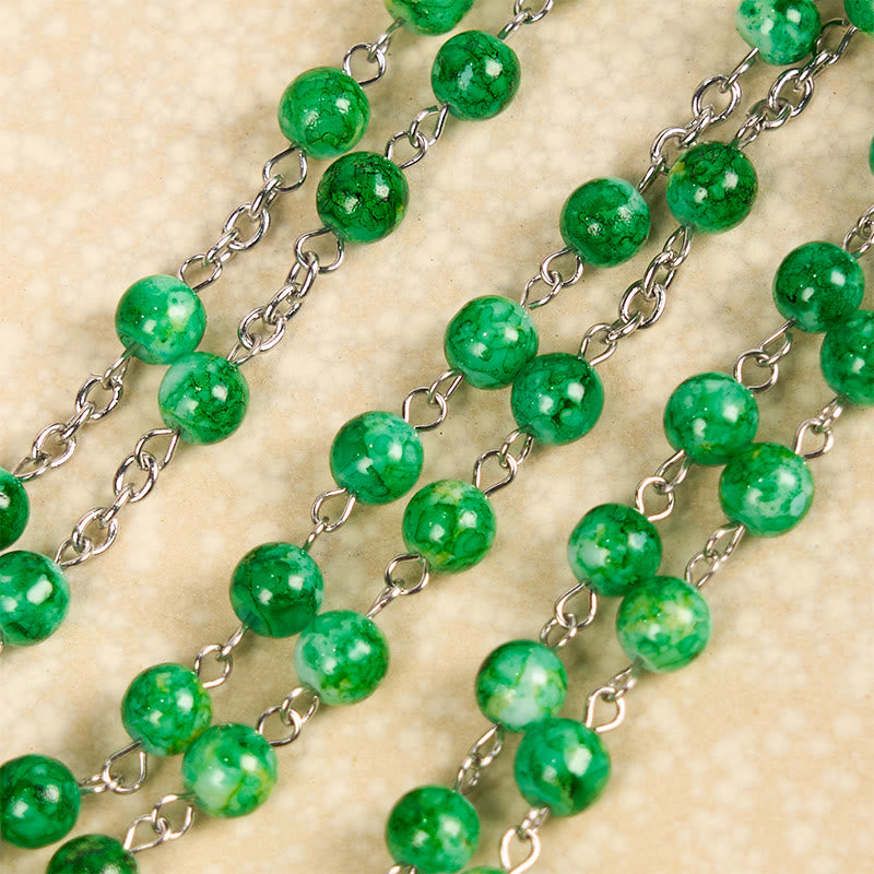 Christianartworkshop St. Jude & Crucifix of 8 mm Round Green Glass Alloy Chain Rosary