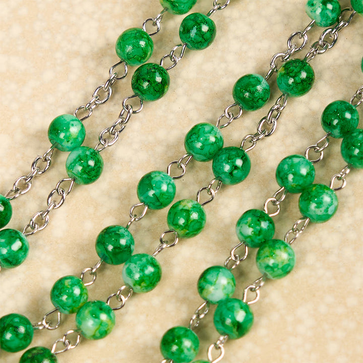 Christianartworkshop St. Jude & Crucifix of 8 mm Round Green Glass Alloy Chain Rosary